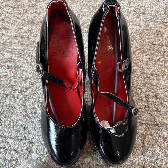 Platform Mary Jane Shoes Size 9-10 Black Patent Dancer Halloween Goth Heels - Picture 2 of 7